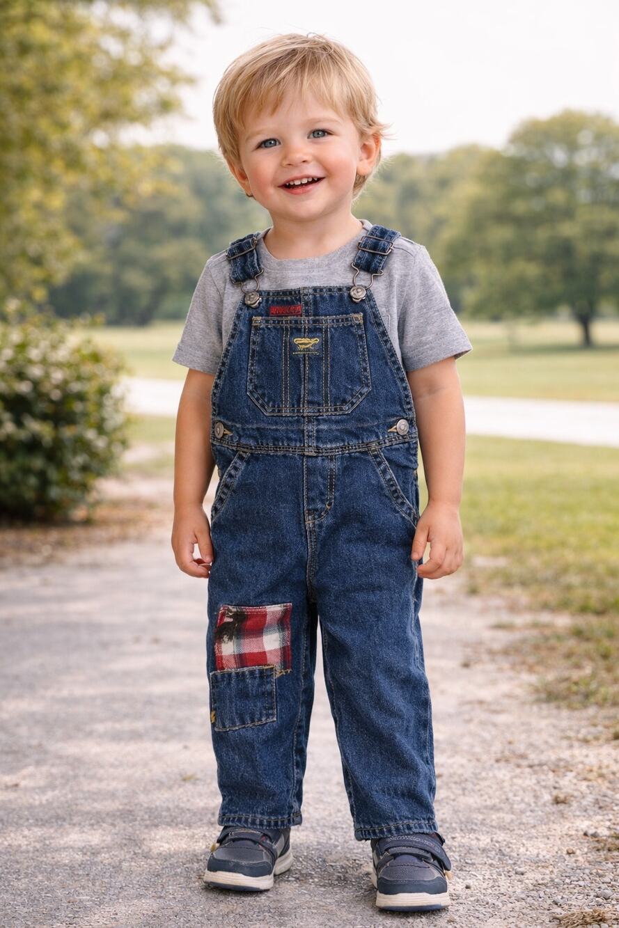 Oshkosh B'gosh Patchwork Deer Blue Denim Overalls Big Kids 24M